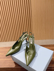 PRADA 26S SLINGBACK PUMPS IN OLIVE GREEN CALFSKIN