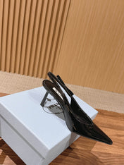 PRADA 26S SLINGBACK PUMPS IN BLACK PATENT CALFSKIN