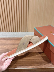 LP 26S CROSS STRAP SLIDES SANDAL IN OLIVE BROWN SUEDE