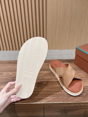 LP 26S CROSS STRAP SLIDES SANDAL IN BROWN SUEDE