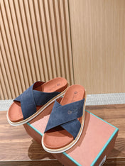 LP 26S CROSS STRAP SLIDES SANDAL IN NAVY BLUE SUEDE