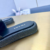 PRA CROCHET SLIDES SLIPPERS BLACK RAFFIA