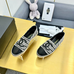 CC ESPADRILLES PLATFORM 25S IN SKY BLACK AND WHITE TWEED MIX CALFSKIN