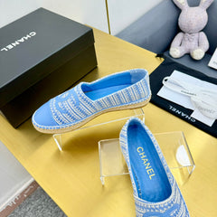 CC ESPADRILLES PLATFORM 25S IN SKY BLUE TWEED MIX CALFSKIN