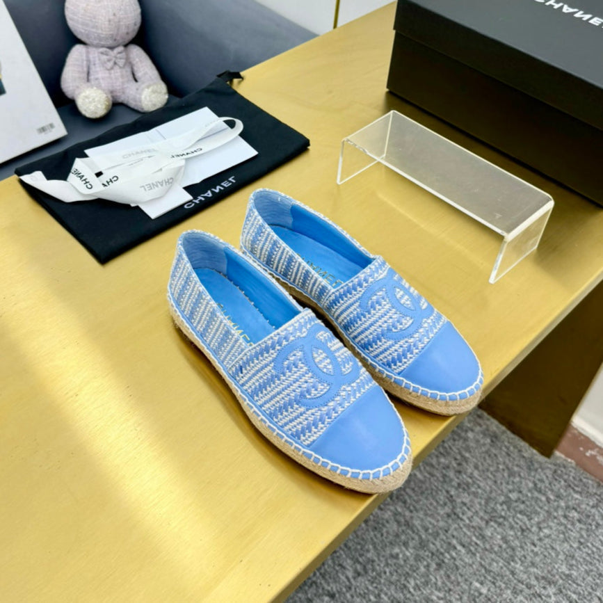CC ESPADRILLES PLATFORM 25S IN SKY BLUE TWEED MIX CALFSKIN