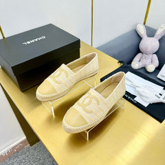 CC ESPADRILLES PLATFORM 25S IN BEIGE YELLOW TWEED MIX CALFSKIN