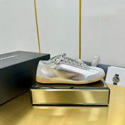 CC SNEAKER IN SILVER GRAY CALFSKIN AND SUEDE