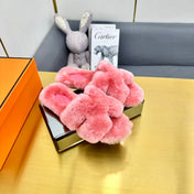 0RAN SHEARLING SANDALS DARK PINK
