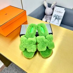 0RAN SHEARLING SANDALS CHARTREUSE GREEN