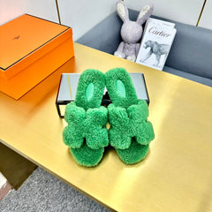 0RAN SHEARLING SANDALS EMERALD GREEN