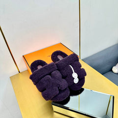 CHYPRE SANDAL IN EGGPLANT PURPLE SHEARLING
