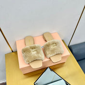 BEIGE SLIPPERS LAMB FUR