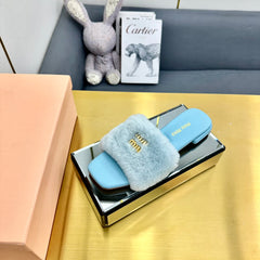 SKY BLUE SLIPPERS LAMB FUR