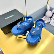 GROSGRAIN SANDAL IN COBALT BLUE FABRIC