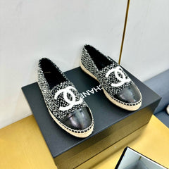 CC ESPADRILLES PLATFORM 25S IN BLACK MIX WHITE TWEED