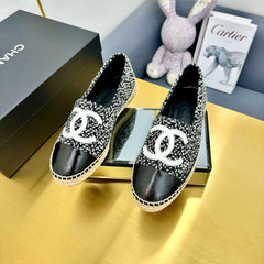 CC ESPADRILLES PLATFORM 25S IN BLACK MIX WHITE TWEED