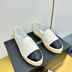 CC ESPADRILLES PLATFORM 25S IN WHITE TWEED MIX BLACK CALFSKIN