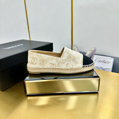 CC ESPADRILLES PLATFORM IN MOSSY BROWN MIX BLACK PATTERN FABRIC