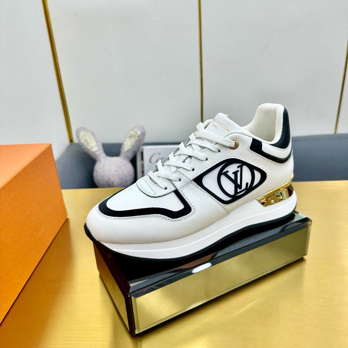 NEO RUN AWAY SNEAKER IN WHITE MIX BLACK CALFSKIN