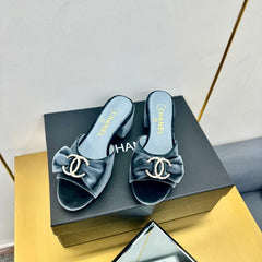 BOWKNOT RHINESTONES MID HEEL MULE IN STONE BLUE VELVET