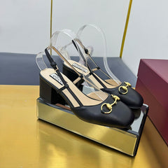 GG HIGH SLINGBACK 65 IN BLACK LAMBSKIN WITH GOLD HARDWARE