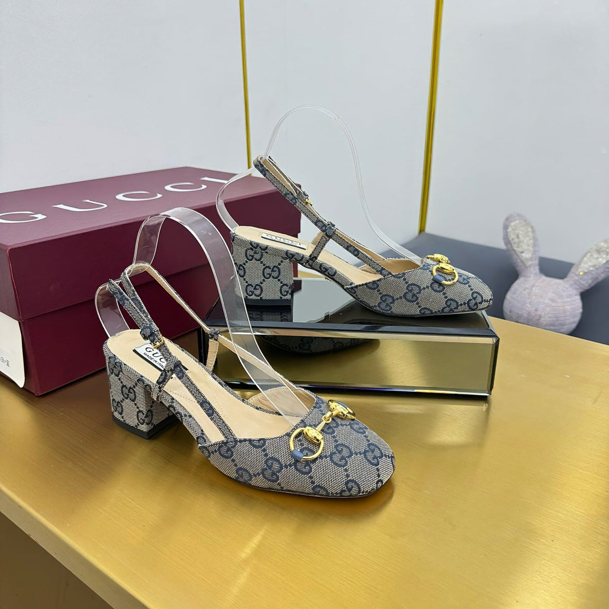 GG HIGH SLINGBACK 65 IN GREY LAMBSKIN WITH GOLD HARDWARE