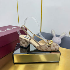 GG HIGH SLINGBACK 65 IN BEIGE LAMBSKIN WITH GOLD HARDWARE