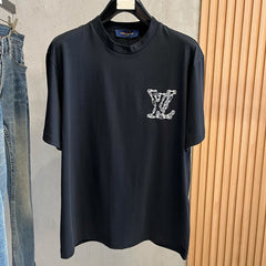 LV BLACK COTTON T-SHIRT EMBROIDERED LOGO 238862