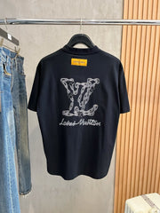 LV BLACK COTTON T-SHIRT EMBROIDERED LOGO 238862