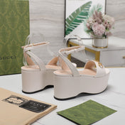 GG  Horsebit Wedges Sandals White