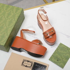 GG  Horsebit Wedges Sandals Orange