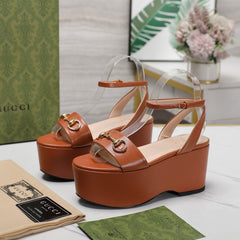 GG  Horsebit Wedges Sandals Orange