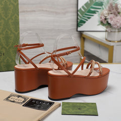 WEDGE PLATFORM IN CINNAMON BROWN SHEEPSKIN