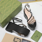 WEDGE PLATFORM IN BLACK SHEEPSKIN