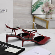 HIGH 5 CM SLINGBACK IN CHERRY RED CALFSKIN WITH GOLD LOGO