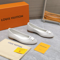 LV WOMEN'S BALLET FLAT IN WHITE CALFSKIN WITH PERFORATION CRAFTMANSHIP