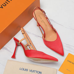 LV WOMEN BLOSSOM SLINGBACK PUMP IN CHERRY RED EMBROIDERED FABRIC