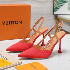 LV WOMEN BLOSSOM SLINGBACK PUMP IN CHERRY RED EMBROIDERED FABRIC