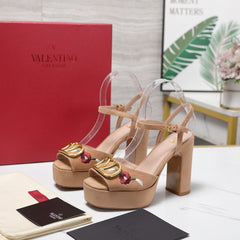 VALENTINO 25S GARAVANI VLOGO SIGNATURE HIGH-HEEL SANDALS 110 MM IN WARM BEIGE SUEDE