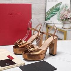 VALENTINO 25S GARAVANI VLOGO SIGNATURE HIGH-HEEL SANDALS 110 MM IN METALLIC COPPER CALFSKIN