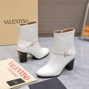 VALENTINO 25S GARAVANI VLOGO LOW BOOTS 80 MM IN WHITE CALFSKIN