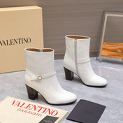 VALENTINO 25S GARAVANI VLOGO LOW BOOTS 80 MM IN WHITE CALFSKIN