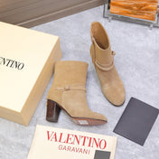 VALENTINO 25S GARAVANI VLOGO LOW BOOTS 80 MM IN LIGHT BROWN SUEDE