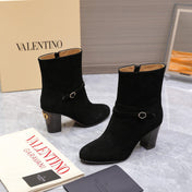 VALENTINO 25S GARAVANI VLOGO LOW BOOTS 80 MM IN BLACK SUEDE