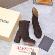 VALENTINO 25S ANKLE BOOTS WITH ZIPPER 90 MM IN DARK BROWN SUEDE