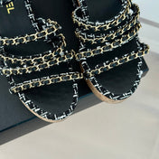Double C Wooden Chain Platform Block Heel Sandals White Caro/ Black