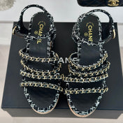 Double C Wooden Chain Platform Block Heel Sandals White Caro/ Black