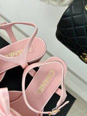 Double CC Big Bow High Sandal Sheepskin Light Pink