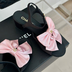 Double CC Big Bow High Sandal Sheepskin Light Pink/ Black