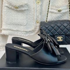 Double CC Big Bow High Heels Sheepskin Black